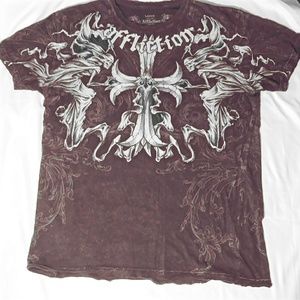 Affliction Distressed Cross & Skeleton Shirt